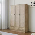 Famapy Rattan Kleiderschrank mit 3 Schubladen, 3 atmungsaktiven Rattan-Türen, Hochschrank im Bauernhausstil für das Schlafzimmer