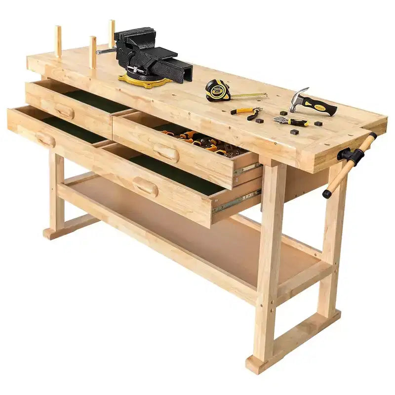 Olympia Tools 60 Gummi-Hartholz-Werkbank, 4 Schubladen, 204 kg Tragkraft