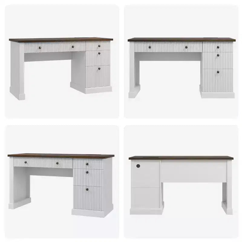 Geriffelter Home-Office-Schreibtisch mit Stauraum, 137 cm moderner Chefschreibtisch mit Ladestation, Computer-Schreibtisch aus Holz mit Aktenschubladen für das Arbeitszimmer