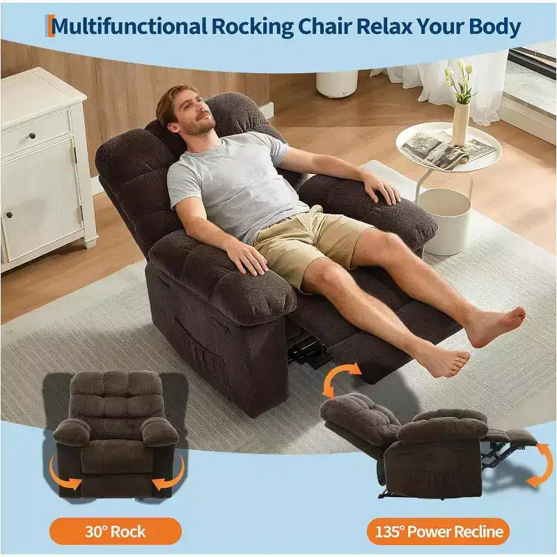 Manueller Relaxsessel, ergonomischer, atmungsaktiver Stoff-Relaxliege mit Seitentaschen, Einzelsessel, geeignet für Wohnzimmer Schlafzimmer