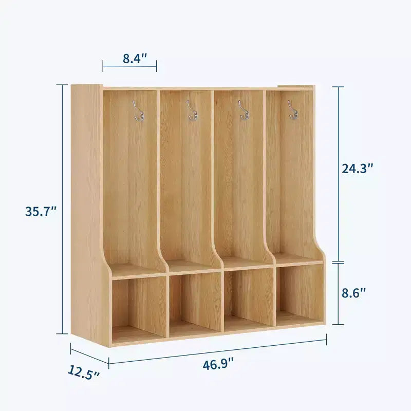 Braun/Weißes Garderobenfach mit 4 Abschnitten und 8 Haken, für Kinder