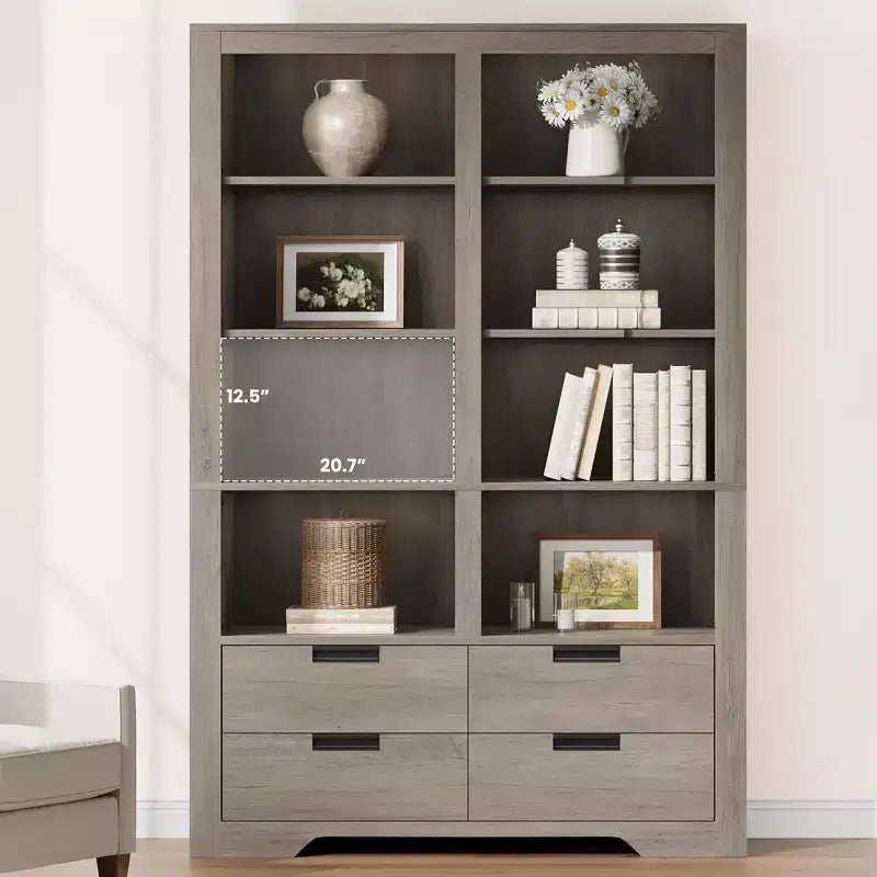 72" hohes Bücherregal mit 4 Schubladen, freistehendes Bauernhaus-Regal für Schlafzimmer, Wohnzimmer, Heimbüro