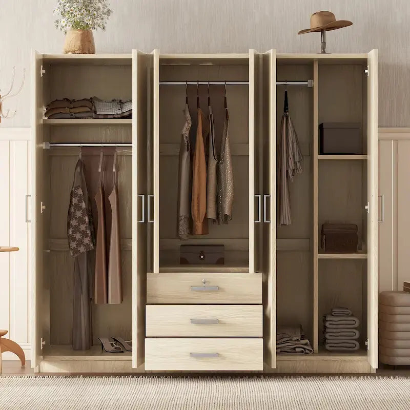 6-türiger Holz-Kleiderschrank mit 3 großen Schubladen für das Schlafzimmer