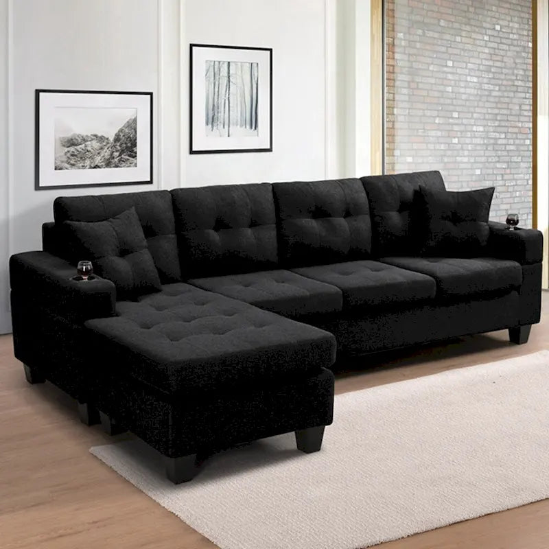 Schnittsofa-Wohnzimmer mit L-förmigem Chaiselongue und Getränkehalter
