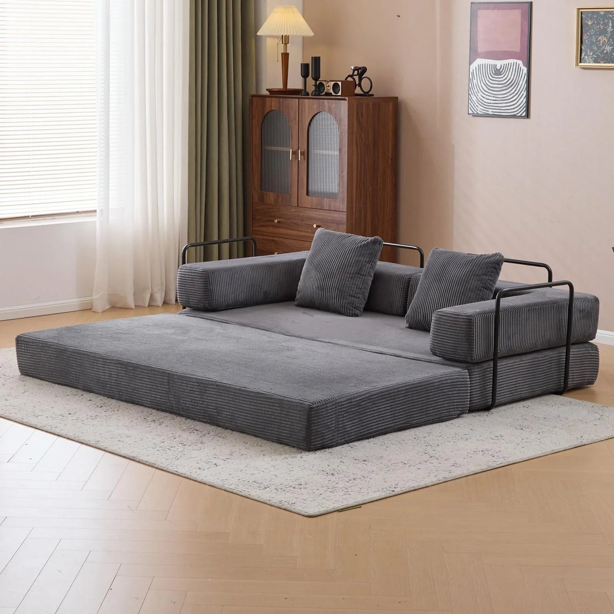 Umwandelbares Bodenschlafsofa mit Rückenkissen, Chenille-Gewebe für Wohnzimmer Schlafzimmer