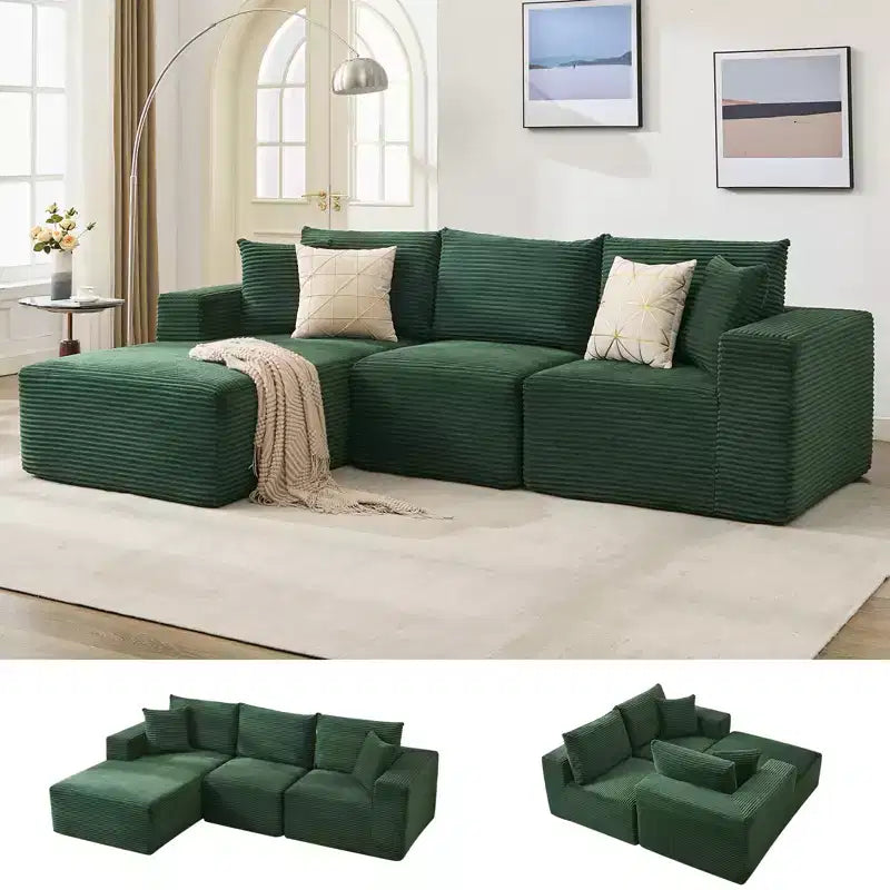108 Modernes Sofa, 3-Sitzer Polster Ecksofa mit Kissen, Tiefes Sofa, Keine Montage Erforderlich