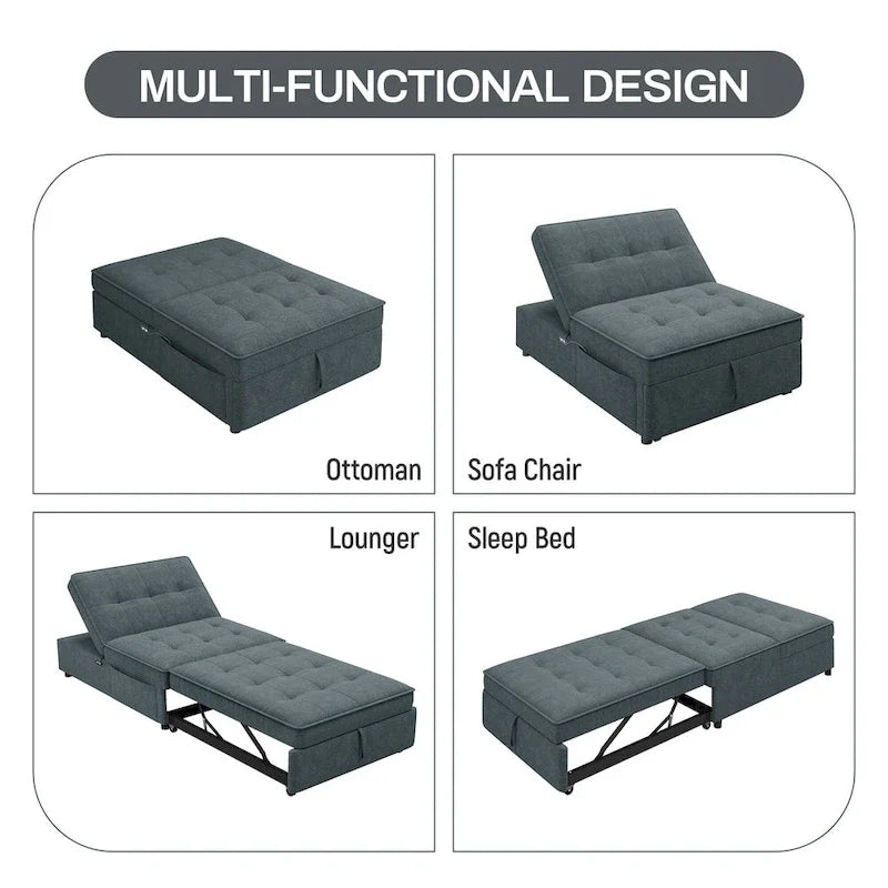 72.5 Leinen 4-in-1 3-Sitzer Schlafsofa mit 5-fach verstellbarer Rückenlehne und Aufbewahrungstasche