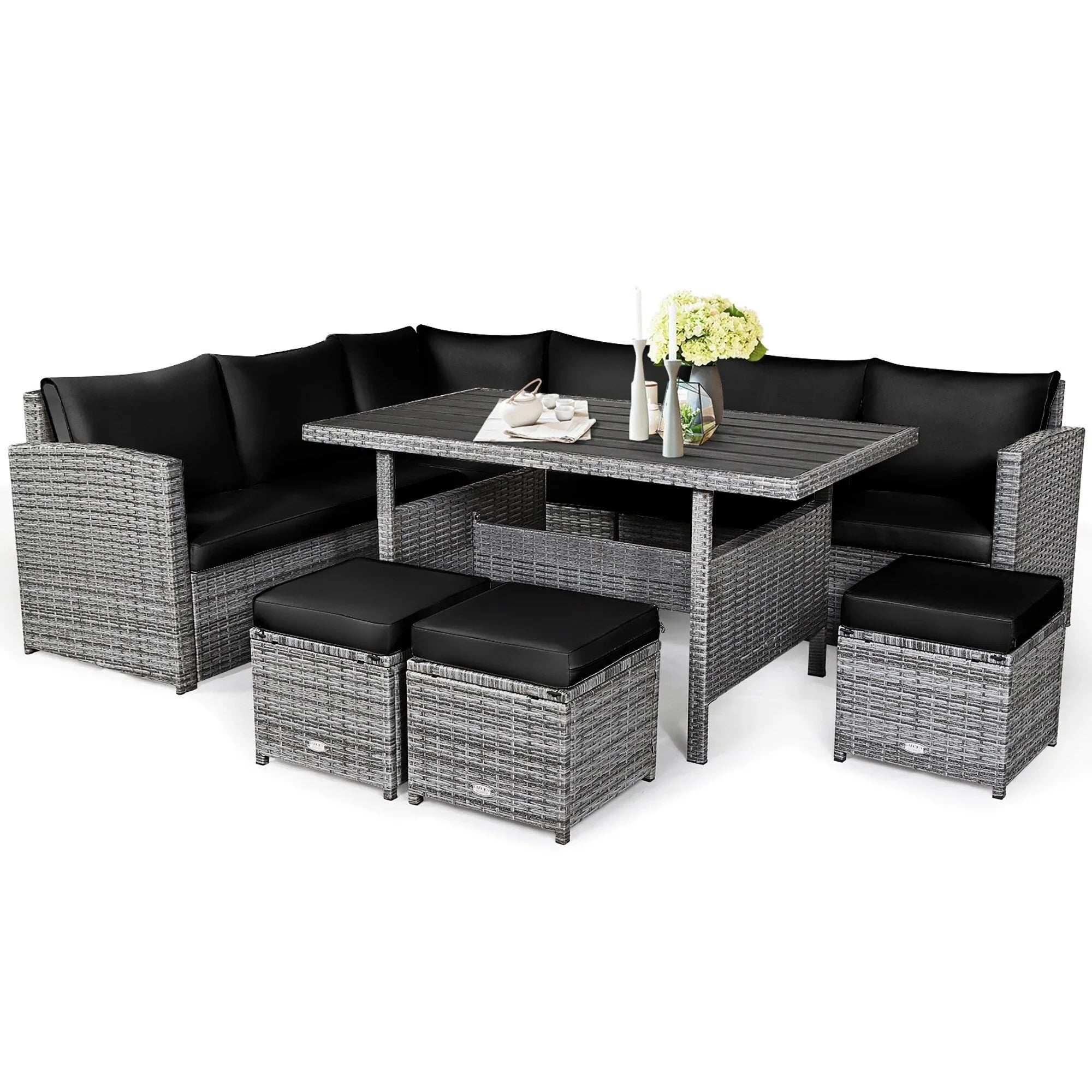 Costway 7-teiliges Terrassen-Essgruppe Rattan-Sofa Couch Ottomane – Details ansehen