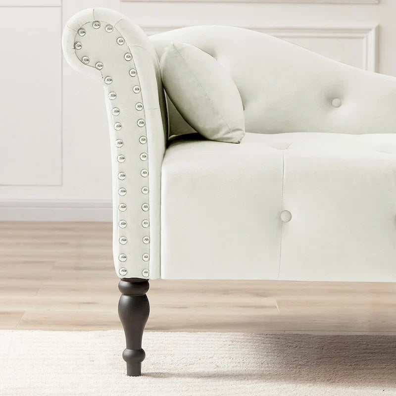 Moderne 60.6 Samt gepolsterte Knöpfe getuftete Chaiselongue mit Massivholzbeinen und Ziernägeln