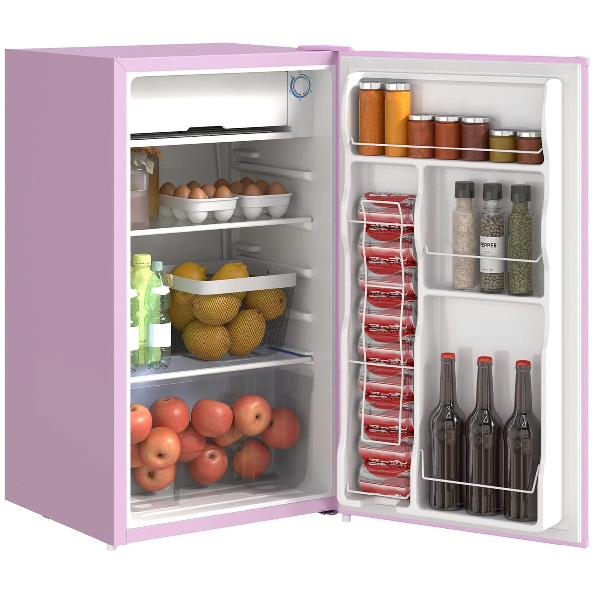 HOMCOM 90L Mini-Kühlschrank mit Gefrierfach, Kompakter Kühlschrank mit einer Tür und einstellbarem Thermostat für Schlafzimmer