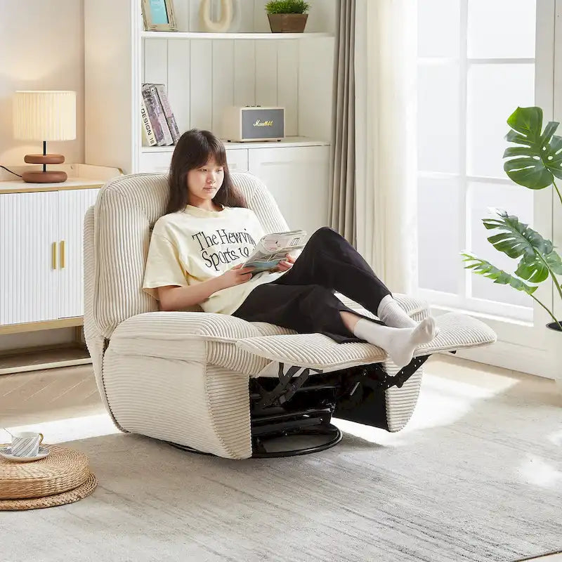 Drehbarer Relaxsessel aus Cord mit Gleitfunktion und Fußstütze für das Wohnzimmer