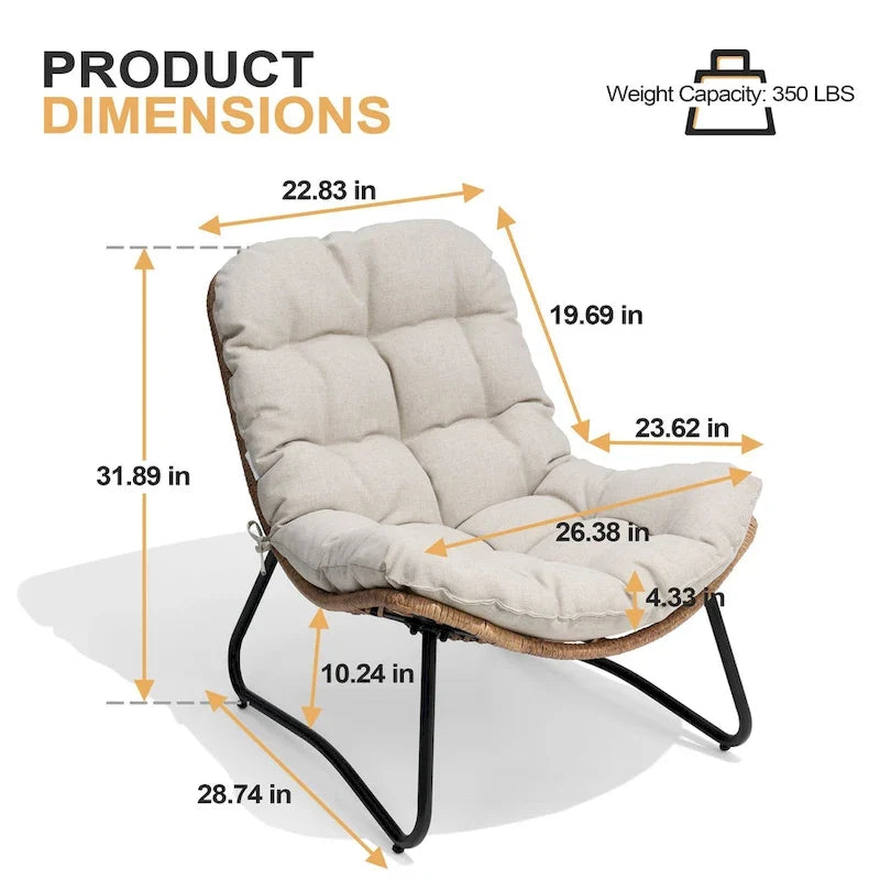 Outdoor-Papasan-Sessel mit Kissen, PE-Rattan-Gartenstühle mit Beistelltisch