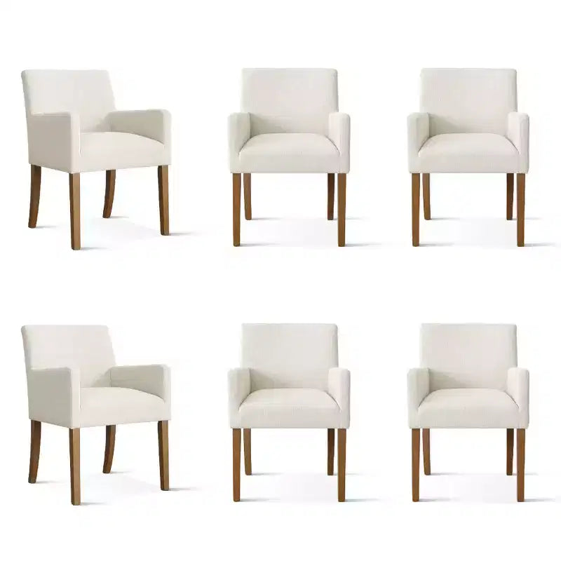 Set aus 6 gepolsterten Esszimmerstühlen mit Armlehnen, moderne Leinen-Sessel mit Holzbeinen, Akzentstühle für Esszimmer, Wohnzimmer - Panipeachy
