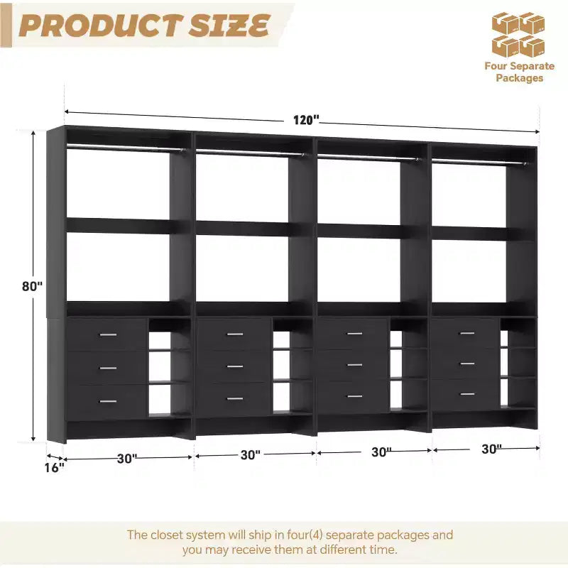 Besiost 4er-Set Kleiderschrank-Organizer mit Holzschubladen und Kleiderstangen