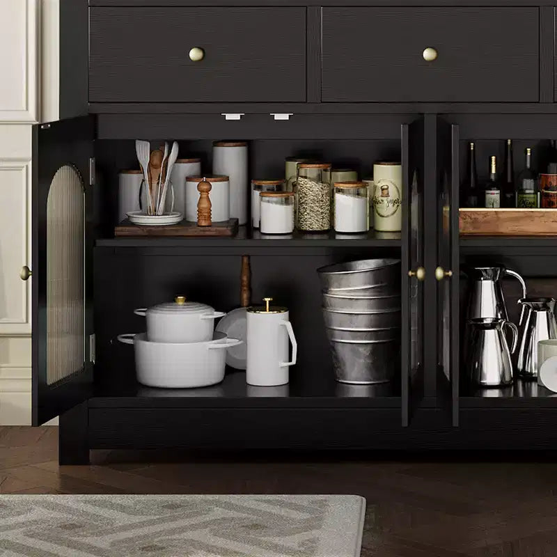 55 Zoll großer Vorratsschrank, schmales Buffet-Sideboard mit 3 Schubladen und 4 Türen für Küche, Esszimmer, Wohnzimmer