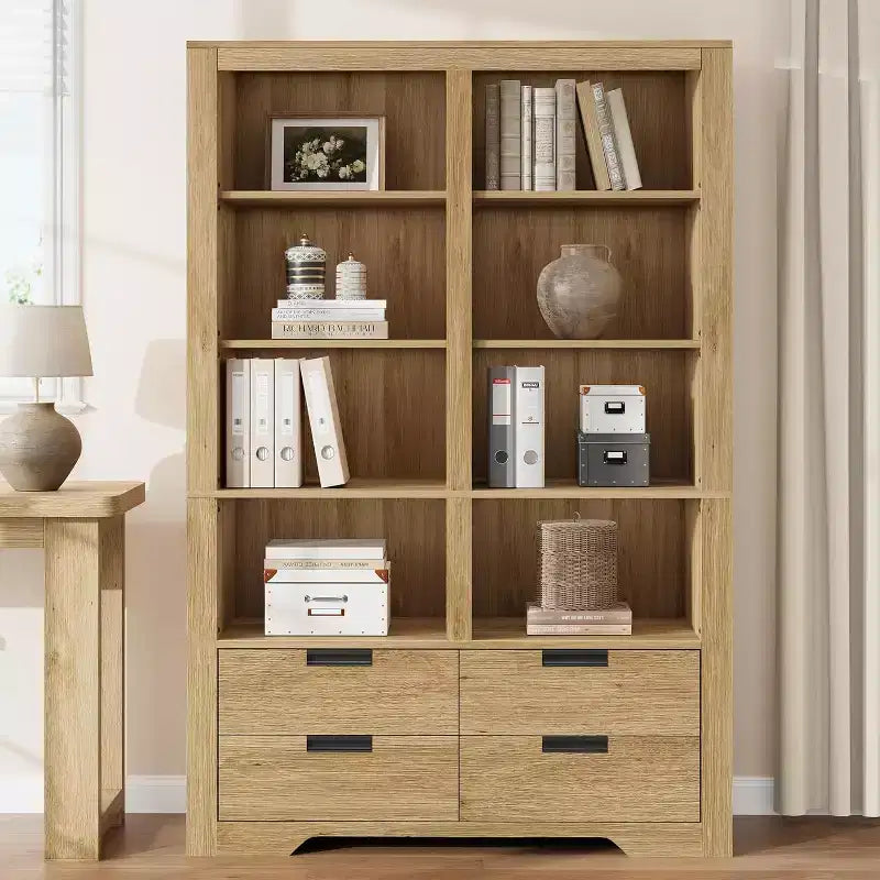 72" hohes Bücherregal mit 4 Schubladen, freistehendes Bauernhaus-Regal für Schlafzimmer, Wohnzimmer, Heimbüro