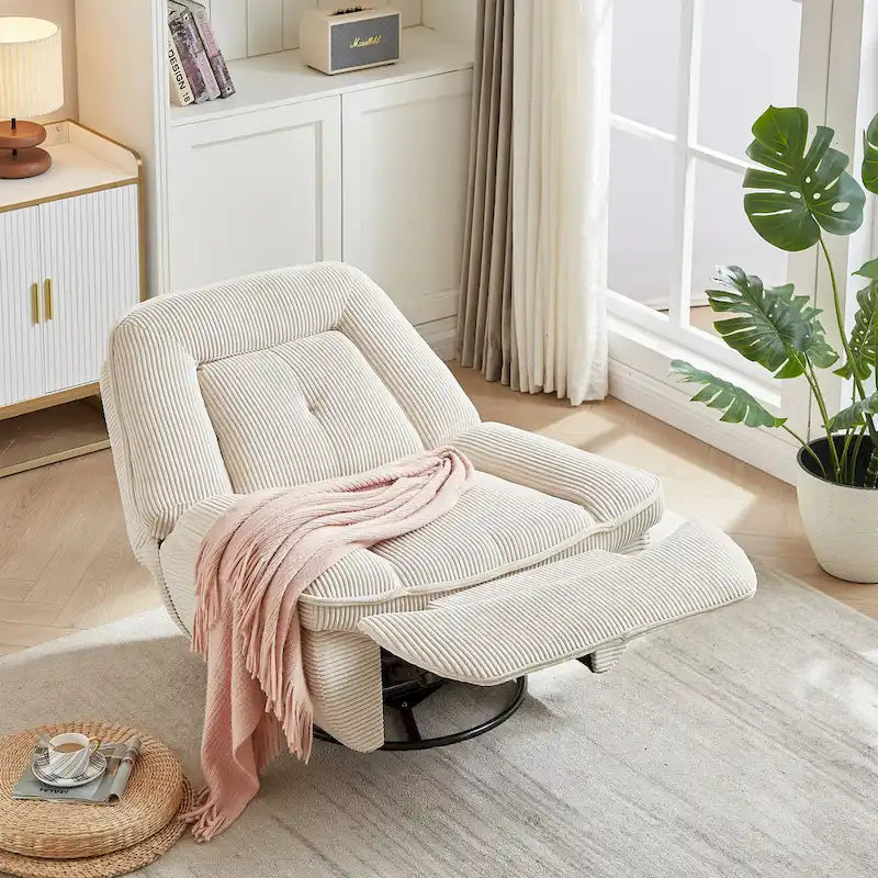 Drehbarer Relaxsessel aus Cord mit Gleitfunktion und Fußstütze für das Wohnzimmer