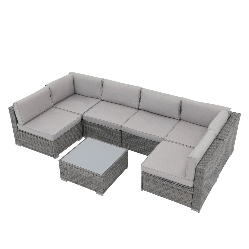 7-teiliges Outdoor-Sofa-Set aus Korbweide/Stahl mit Polstern