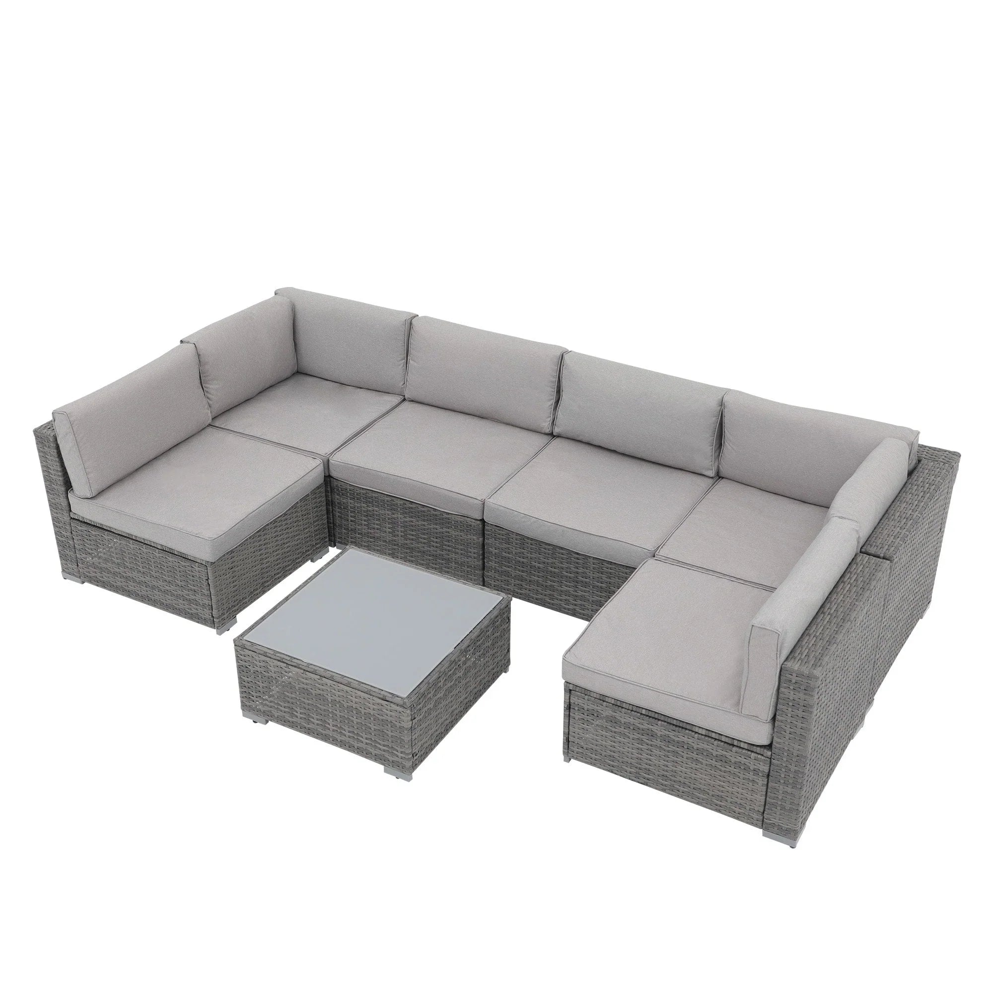 7-teiliges Outdoor-Sofa-Set aus Korbweide/Stahl mit Polstern