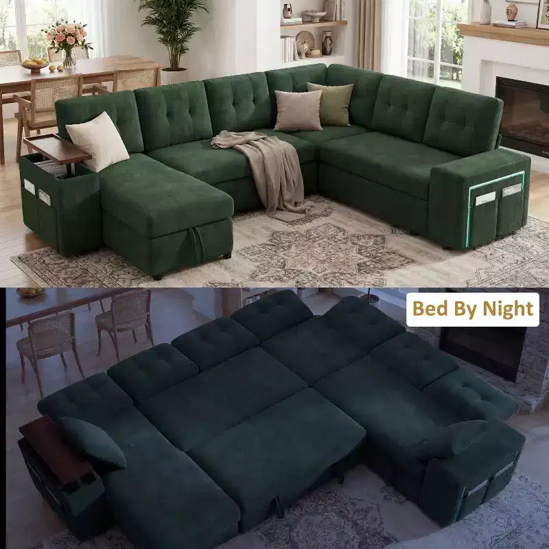 Dyonery 112 Modulares Schlafsofa mit Ausziehfunktion, U-förmiges Schnittsofa mit Stauraum, extra breite und tiefe Sitzflächen für das Wohnzimmer