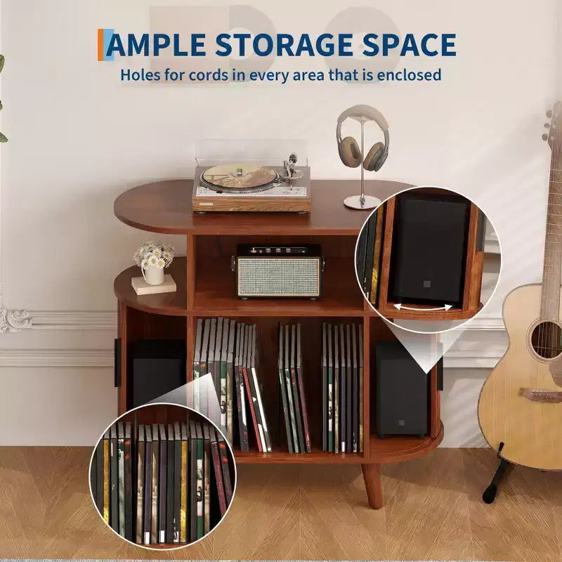 Plattenspielerständer im Mid-Century Modern Stil, Schallplattenregal aus Holz, offener Vinyl-Aufbewahrungsschrank, für Wohnzimmer, Schlafzimmer