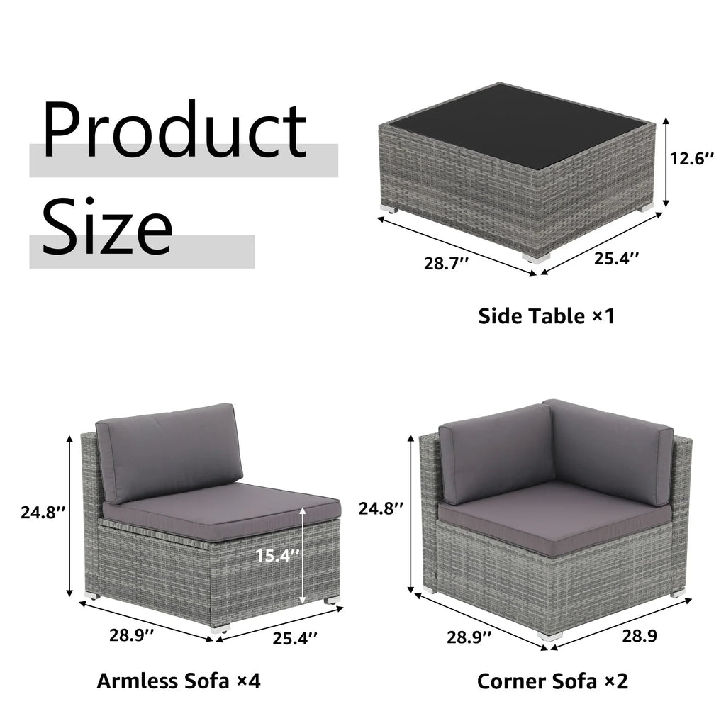 7-teiliges Outdoor-Sofa-Set aus Korbweide/Stahl mit Polstern