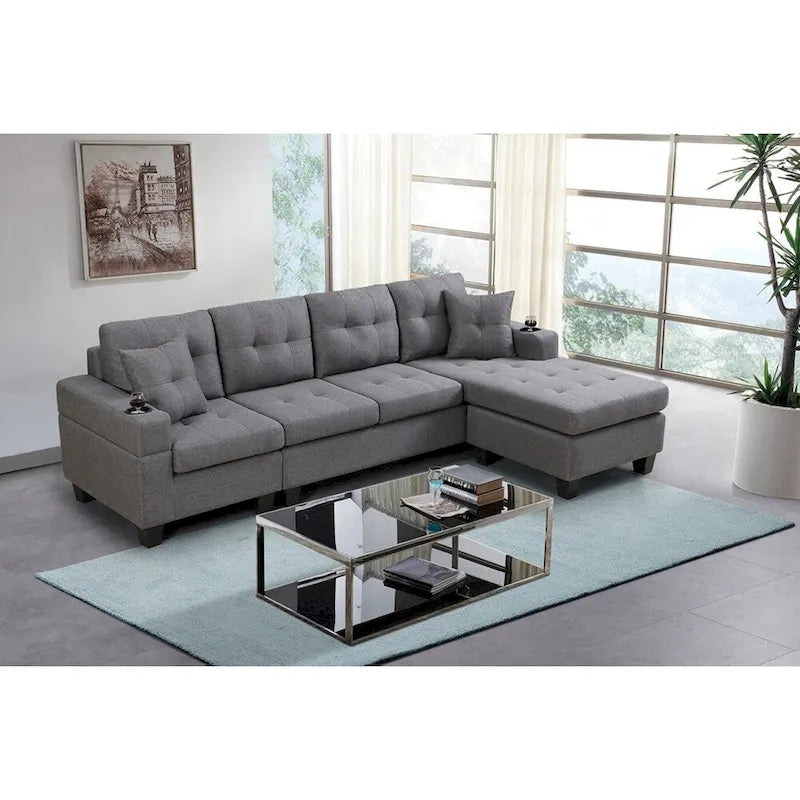 Schnittsofa-Wohnzimmer mit L-förmigem Chaiselongue und Getränkehalter