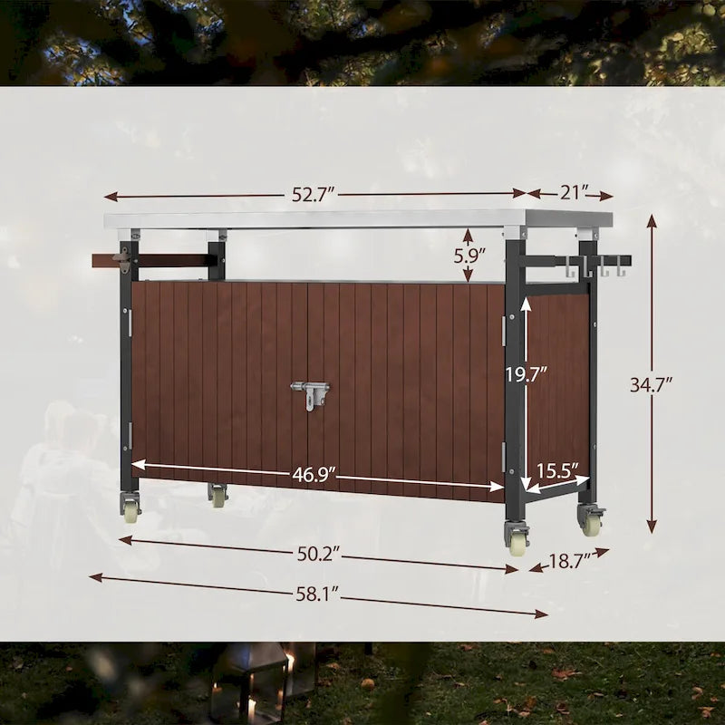 Outdoor-Grillwagen mit Edelstahlplatte (ohne Hocker)