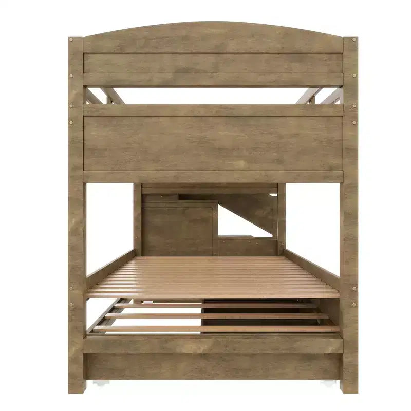 Whisen Twin XL Etagenbett mit Ausziehbett, Etagenbett mit Stauraum, Etagenbett aus Massivholz, Treppe mit Stauraum, Kleiderschrank, 3 Schubladen, für Kinder
