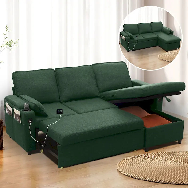 80 L-förmiges Schlafsofa, Sofabett mit Ausziehbett, umwandelbares Schlafsofa