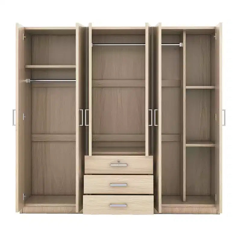 6-türiger Holz-Kleiderschrank mit Schubladen für das Schlafzimmer