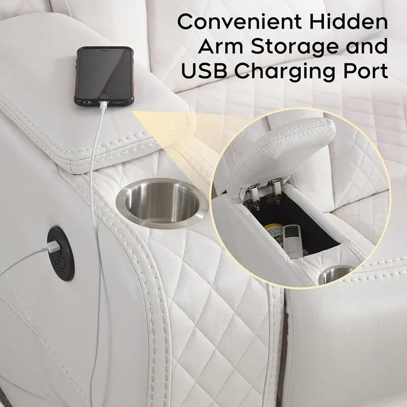 Elektrisches Relaxsofa mit kabellosem Ladegerät, Leselampe für das Wohnzimmer, Kunstleder-LED-Beleuchtung, AC/USB-Anschluss, Getränkehalter, Schwarz