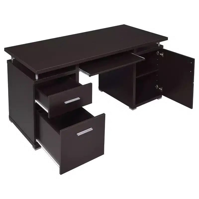 TUYOHW 55 Holzschreibtisch, Büroschreibtisch mit 2 Schubladen, 1 Schrank, 1 offenem Regal, 1 Tür, Arbeitstisch für Heimbüro, Arbeitszimmer, kleine Räume