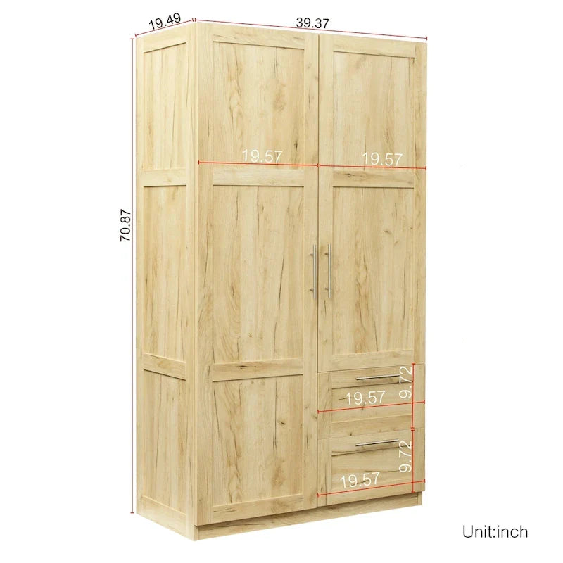 Weißer Kleiderschrank mit Türen, Schubladen und Kleiderstange