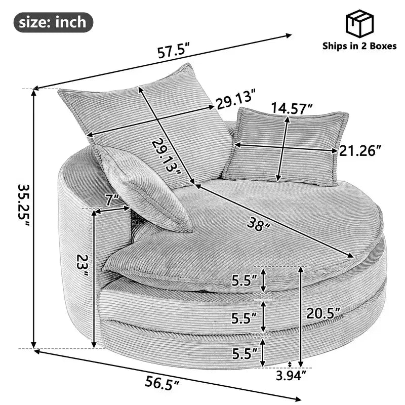 360° drehbarer Loungesessel, drehbarer runder Fass-Sessel mit Kissen für das Wohnzimmer