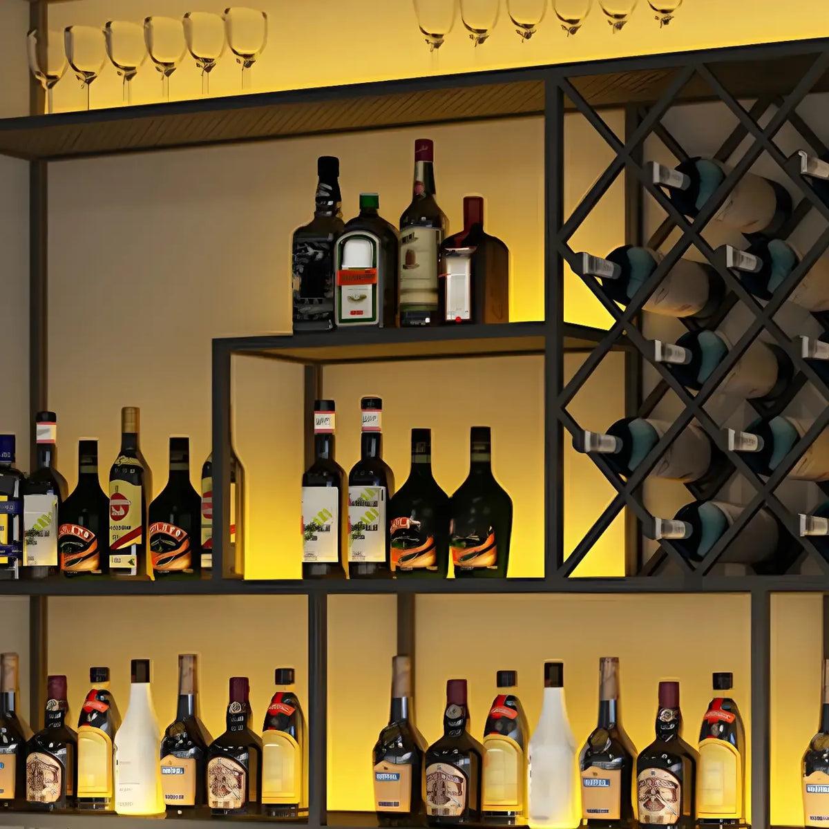 Rechteckiges Wand-Weinregal aus schwarzem Metall