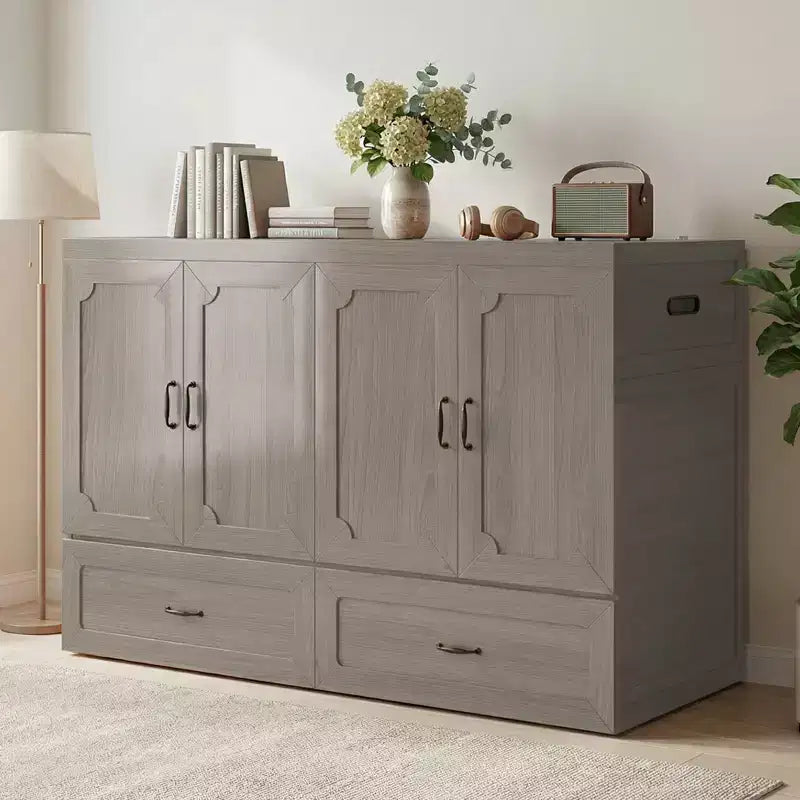 Mjkone Queen Size Wandelbares Murphy-Schrankbett mit USB-Ladefunktion, Schubladen, keine Matratze enthalten