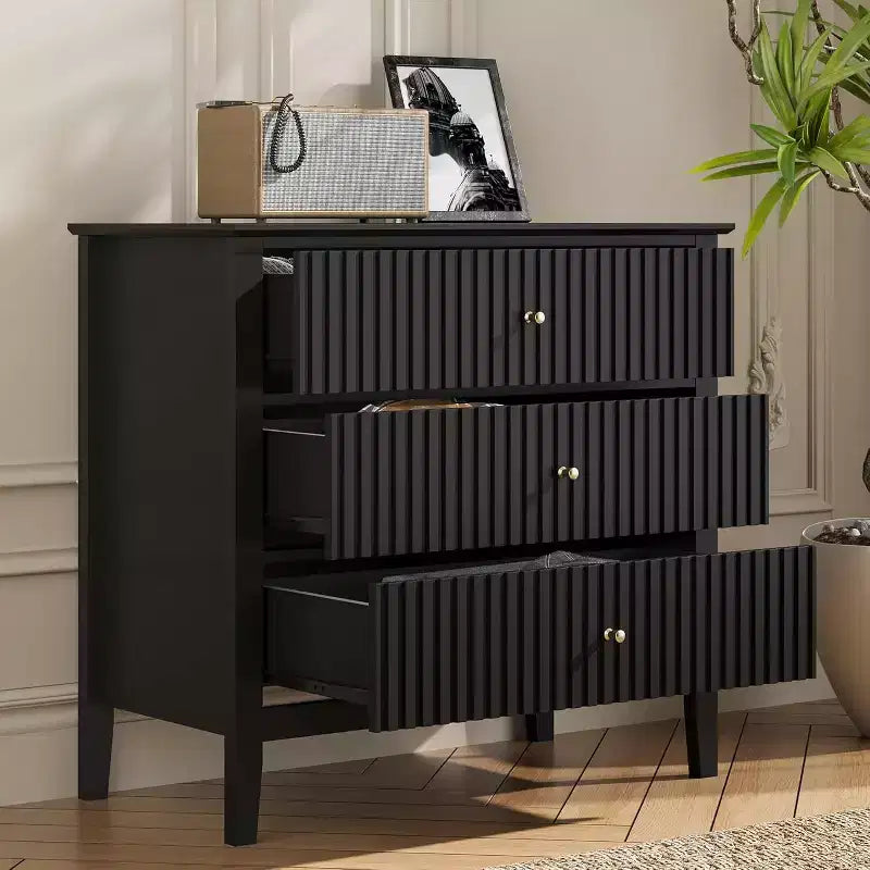 Heynemo Kommode mit 3 Schubladen, lackiert, 76 cm hoher Holz-Nachttisch mit Stauraum, breite moderne Kommode mit Kugelauszug
