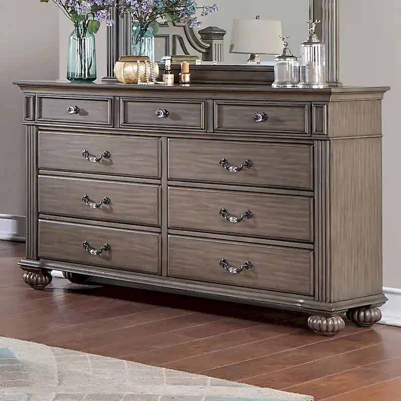 Vame Traditioneller 2-teiliger 9-Schubladen-Wäscheschrank und Spiegel von Furniture of America