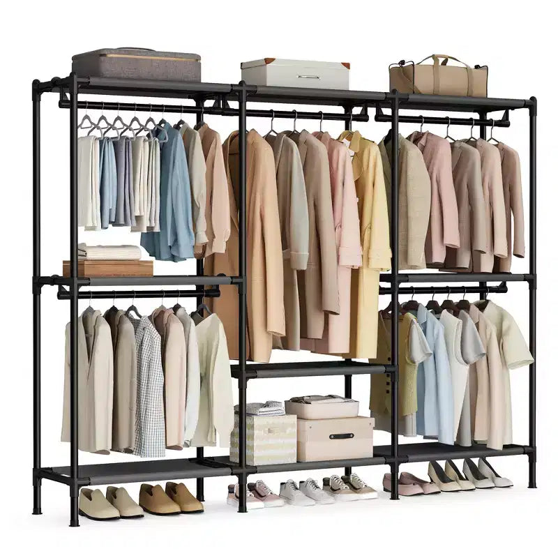SONGMICS Kleiderständer, Schwerlast-Garderobenschrank-Organizer mit Kleiderstangen und Regalen, Gesamtbelastbarkeit 135 kg, einfache Montage, Tintenschwarz