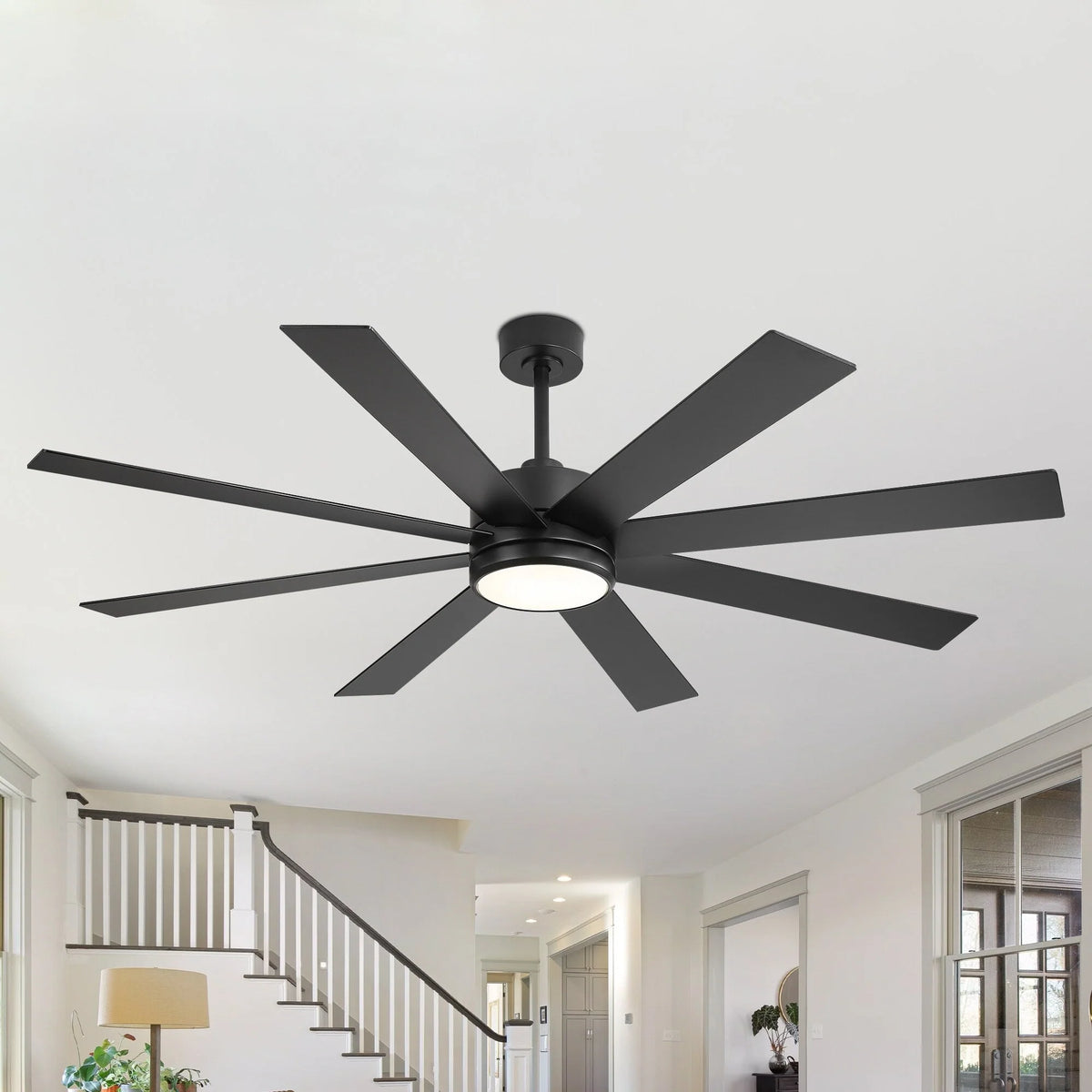 65-Zoll-LED-Deckenventilator mit 8 Flügeln, Licht und Fernbedienung, Schwarz