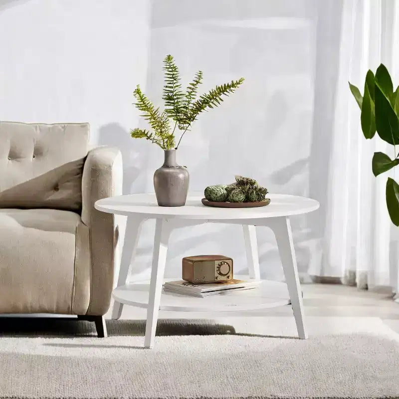 Honigbrauner runder Couchtisch mit 2 Ablageflächen, Maße 80 x 45 cm, ideal für das Wohnzimmer