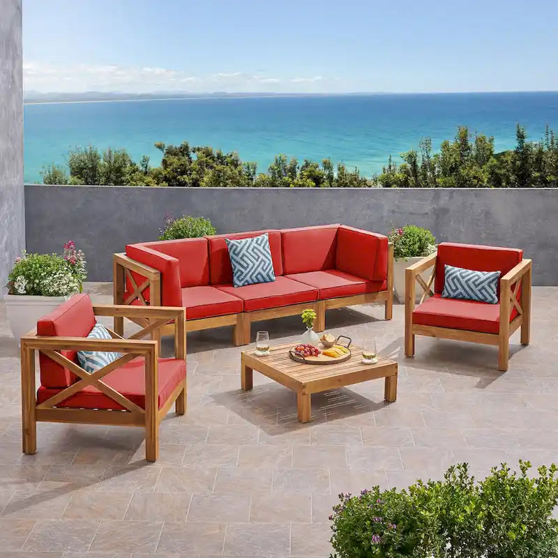 Brava 6-teiliges Loungeset aus Akazienholz von Christopher Knight Home für den Außenbereich