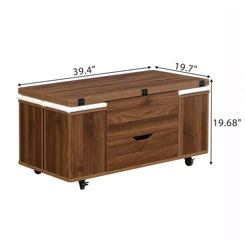 Multifunktionaler moderner Couchtisch mit Hebefunktion, verstecktem Stauraum, 4 Hockern und Rollen, perfekt für moderne Wohnbereiche