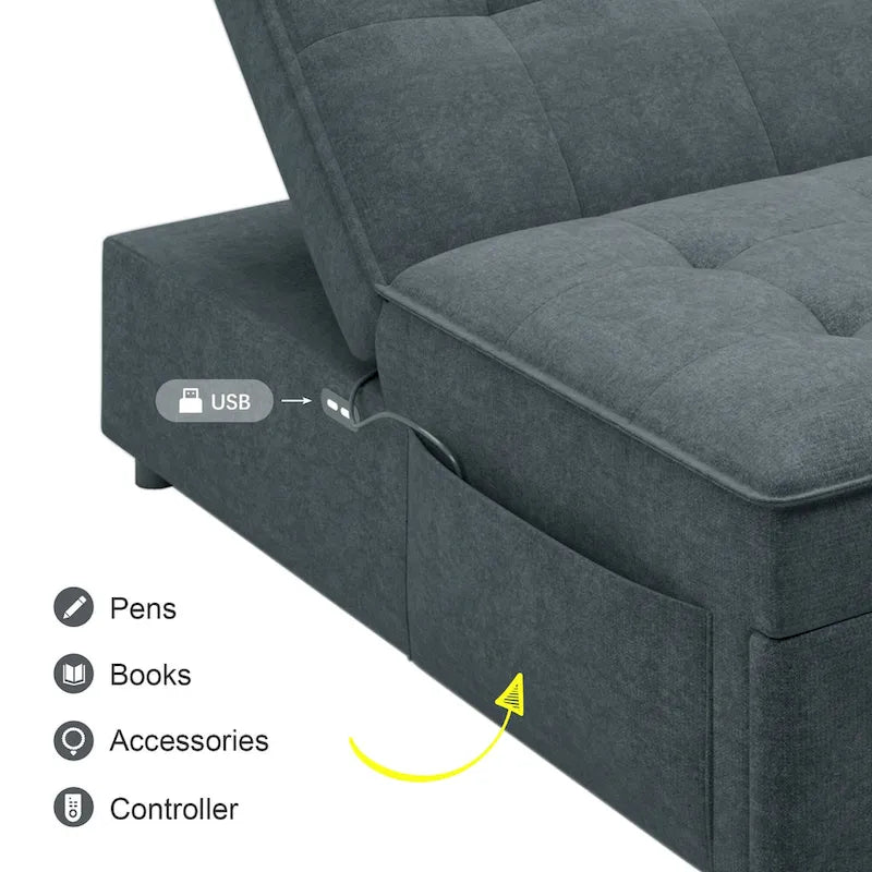 72.5 Leinen 4-in-1 3-Sitzer Schlafsofa mit 5-fach verstellbarer Rückenlehne und Aufbewahrungstasche