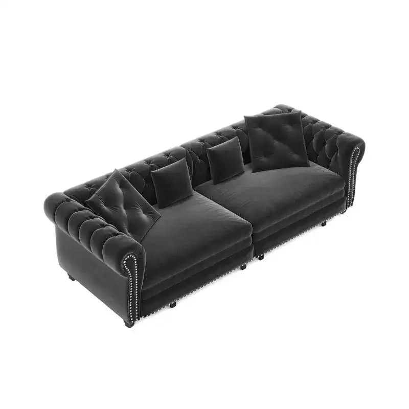 Whisen Velvet 3-in-1 Schlafsofa und wandelbares Schlafsofa im Kingsize-Format mit ausziehbarem Ottomane, getuftetem Design