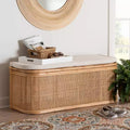 bali & pari Ishana Natur Rattan-Aufbewahrungsbank Natur/Weiß: Bezug Polyester, Rahmen aus Sperrholz, kein Aufbau erforderlich