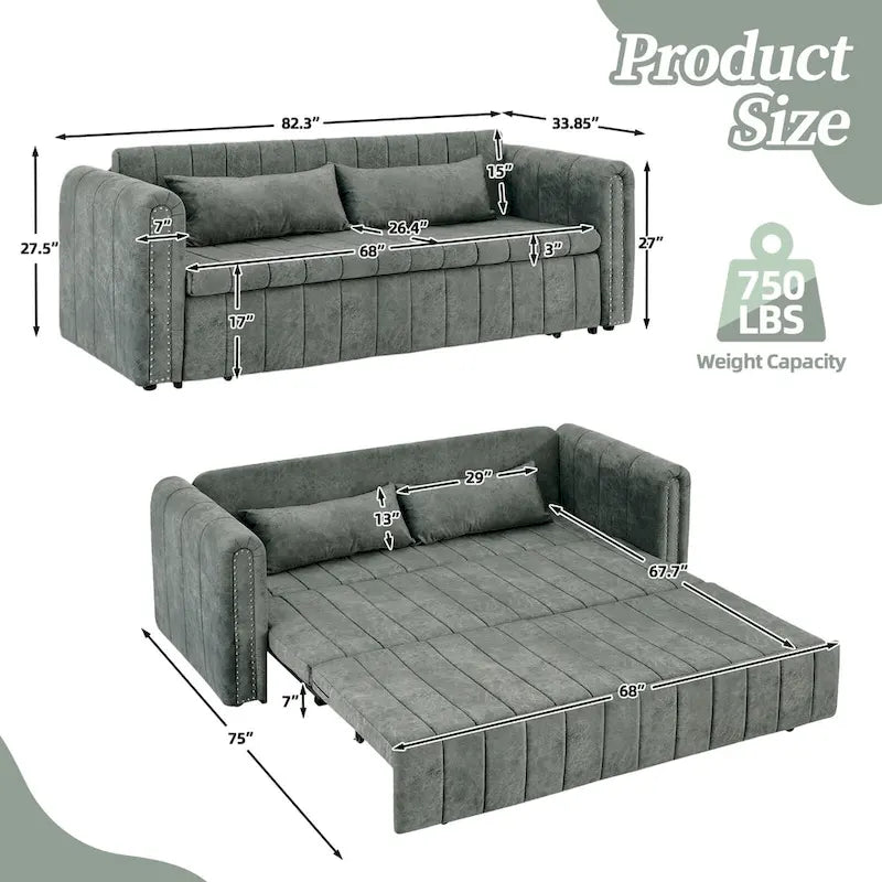 Modernes Schlafsofa aus Samt mit Rollarmen, verziert mit Kupfernägeln