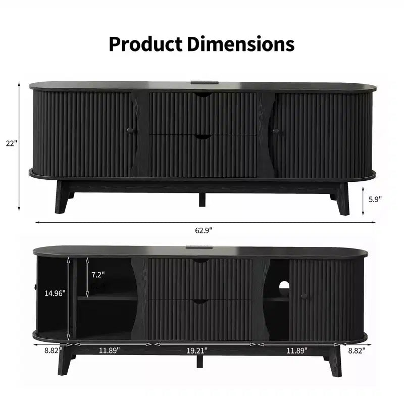 Schwarz/Braun Mid-Century TV-Schrank mit 2 Schubladen, für 1 Zimmer
