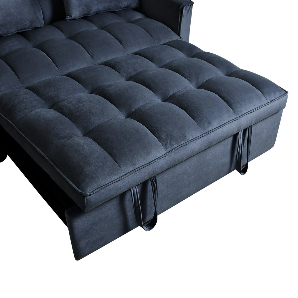 Modernes Schlafsofa zum Ausziehen, 3-in-1 Schlafsofa mit verstellbarer Rückenlehne, Samt-Zweisitzer, Kissen & Seitentaschen
